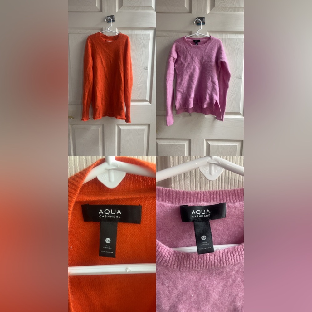 Aqua Cashmere Sweater - Vibrant Orange and Soft Pink